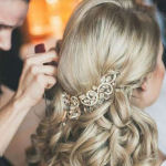 bridal hairstyle for long curly hair with jewellery