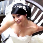 bridal hairstyle chignon with floral bouquet
